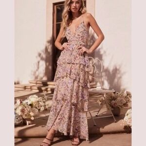 ASTR The Label Rosana Maxi Dress Size Large Floral Tiered Ruffle Boho Romantic